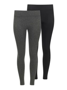 Two (2) Pairs Lemon Fleece Lined Leggings Black and Grey XL